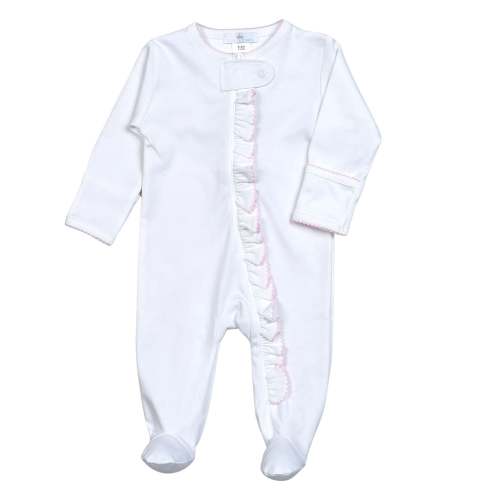 WPP-014 White Zipper Footie Pink Picot Trim. – Baby Loren