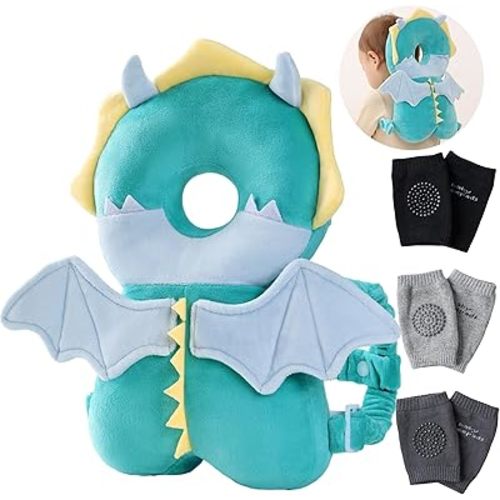 Feidoog Baby Head Protector Cushion Backpack with 3 Knee Pads for Walking & Crawling,Dragon
