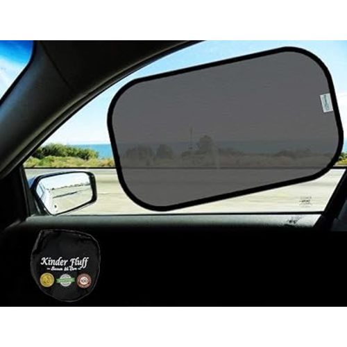 Car Window Shades - Certified 99.79% UVA & 99.95% UVB Sun Protection. Award Winning car Sun Shade for Side Windows. 4 Pack Transparent Shades 22" x 14" - Window Shade for car Baby by Kinder Fluff