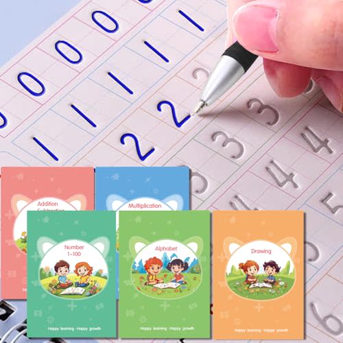 Magic Practice Copybook, Reusable Writing Practice Book, for Preschool Kids Age 3-8 Calligraphy 9.44in6.29in(5 Books with Pens)