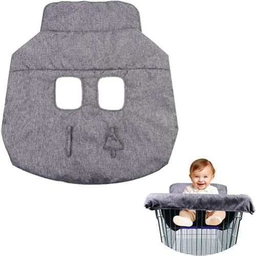 Shopping Cart Cover for Baby, Cotton High Chair Cover, Infant Grocery Cart Cushion Liner with Storage Pouch, Foldable, Machine Washable for Infant, Toddler, Boy or Girl. (Grey)