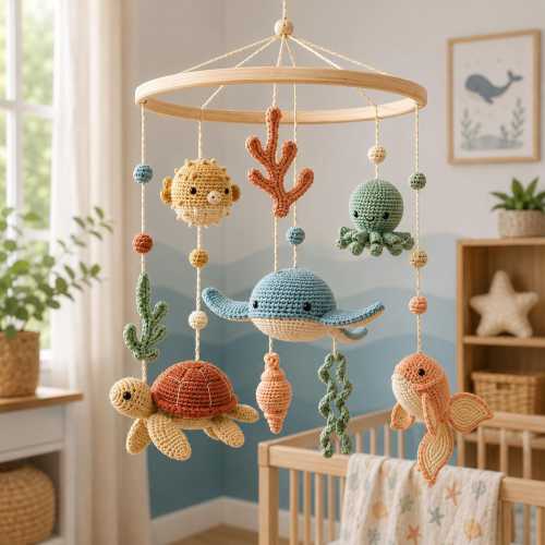 Ocean Baby Mobile, Handmade Crochet Sea Animals Nursery Decor, Whale Octopus Turtle Crib Mobile, Neutral Coastal Baby Shower Gift
