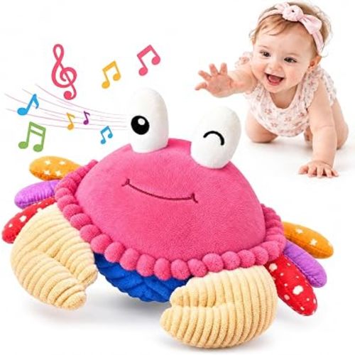 Pink Crawling Crab Toy, Interactive Musical Plush Gift