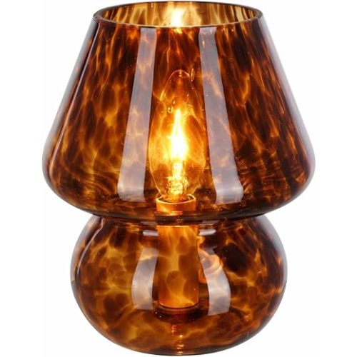 Catalina Lighting 8" Glass Mushroom Lamp, Brown Tortoise, Glossy Finish