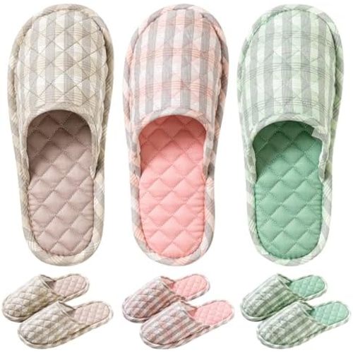 3 Pairs Floral Cotton House Slippers for Women, Open Toe Indoor Slippers Comfortable Washable Portable Foldable Guest Travel Hotel Airplane Spa Slippers