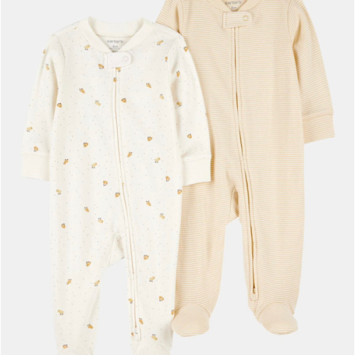 Baby 2-Pack 2-Way Zip Cotton Sleep & Play Pajamas - White/Beige | Carter's
