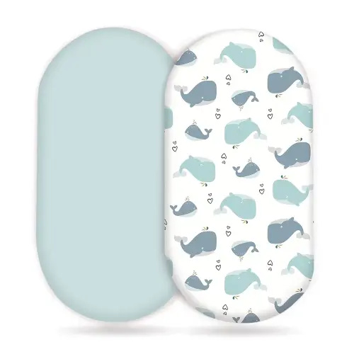 Stretchy Ultra Soft Fitted Bassinet Sheet Set 2 Pack, Universal Fit for Bassinets Baby Cradle Moses Basket Oval Rectangle Pad/Mattress, Lovely Whale Bassinet Sheets