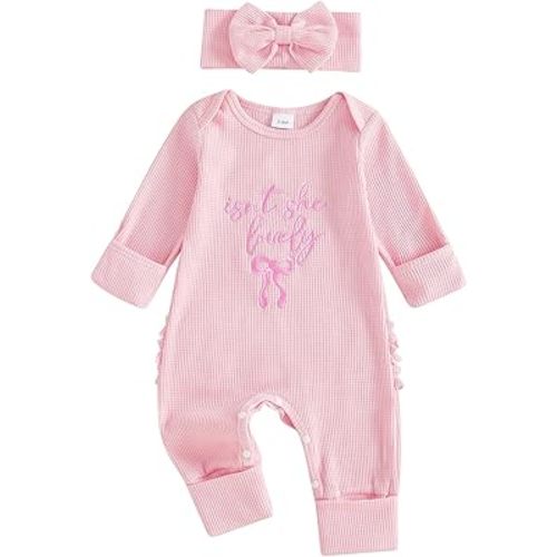 Adobabirl Baby Girl Clothes Newborn Onesie Ribbed Ruffle Romper Long Sleeve Jumpsuit Infant Cute Outfit with Headband