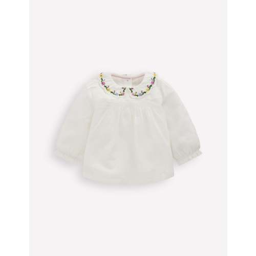 Embroidered Collar Woven Top-Soft Ivory Embroidery -  (0-3 MO)