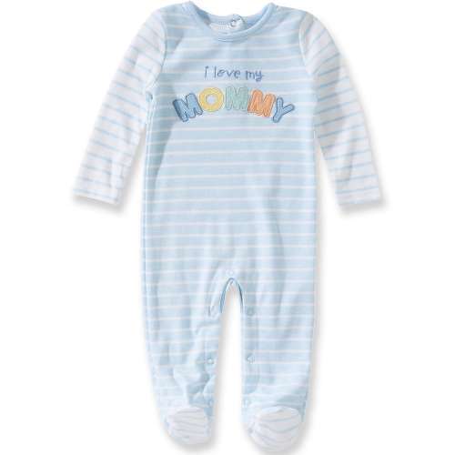 Baby Starters Baby Boys Long Sleeve Striped 'I Love Mommy' Embroidery Footed Coverall