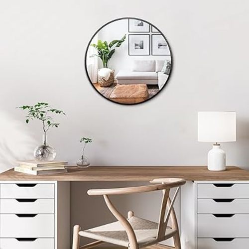 Itrue Small Round Mirror for Wall 12 Inch Black Circle Mirror Metal Frame Mirrors with Wall Mount Hook for Home Decor Bathroom Bedroom Entryway Living Room