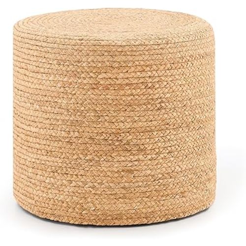 Handwoven Ottoman Pouf, Natural Water Hyacinth Footstool, Round Braided Outdoor Seat with Sturdy Frame, Boho Accent Stool for Patio, Balcony, or Garden (Natural)