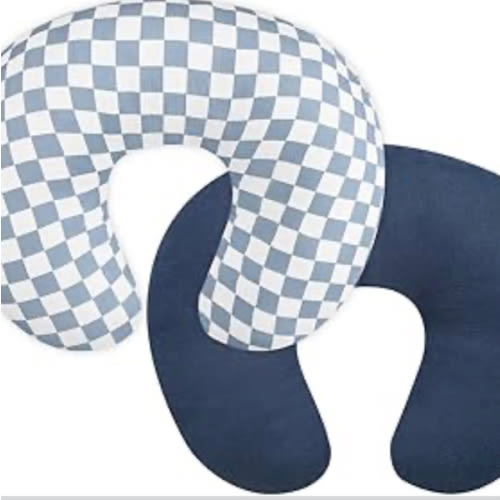 DILIMI Muslin Nursing Pillow Cover 2 Pack, Removable Nursing Cover for Breastfeeding Pillows, Ultra Soft Comfortable Slipcover for Baby Girl and Boy, Navy & Blue Checkered