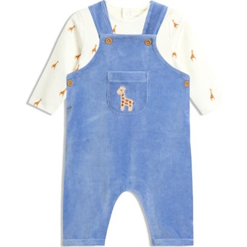 Long Sleeve Bodysuit & Embroidered Giraffe Rib Velour Overalls Set
