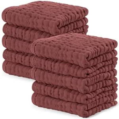 Comfy Cubs Muslin Baby Washcloths 10 Pack - Soft 6-Layer Cotton Wash Cloths for Sensitive Skin - 10"x10" Large, Gentle, Absorbent Infant Essentials for Newborn and Toddlers - Multicolor