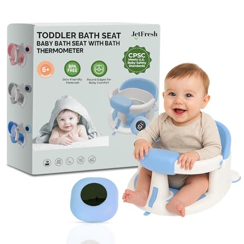 Baby Bath Seat for Babies 6 Months & Up with Floating Temperature Device as Gift, Bath Seats for Babies Sitting Up Non Slip Design + Strong Suction Cups, Toddler & Infant Shower Seats, Baby Tub Seat