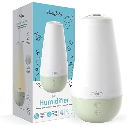 Pure Enrichment® PureBaby® 3-in-1 Whisper-Quiet Humidifier, Color Changing Night Light, & Essential Oil Diffuser for Baby Nursery & Kids Bedroom to Relieve Congestion, Colds, & Coughs (Whisper Green)
