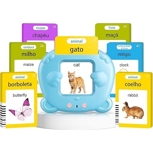 Portuguese (Brazil) & English Talking Flash Cards for Toddlers, Bilingual Flash Cards Learning Montessori Toys with 224 Sight Words, Speech Therapy Toys for Children Sensory Preschool Education Gifts