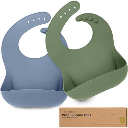 KeaBabies 2-Pack Silicone Bibs for Babies, Toddlers Girl, Boy (Slate) | Sturdy Food-Grade Baby Bibs for Eating, Large Food Catcher, Easy Clean & Put On, Waterproof Baby Feeding Essentials, BPA-Free