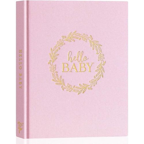 Lanpn Hello Baby Memory Book for Boy Girl - Linen Cover Baby Book Memories Keepsake for New Parents - Newborn Baby First 5 Year Journal Scrapbook Photo Album Baby Milestone Book (Pink, 154 Pages)