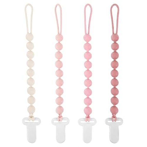 Pacifier Clips Baby Girl, 4 Pack One Piece Flexible Soft Binky Clips