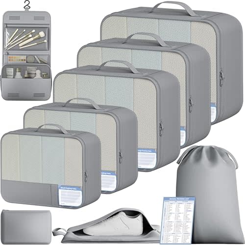 BAGAIL 9 Set Packing Cubes with Packing List Luggage Packing Organizers for Travel Accessories