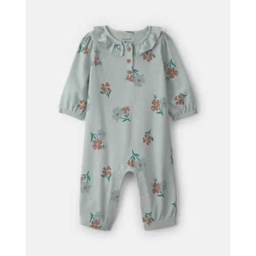 Baby Girl Floral Thermal Long-Sleeve Jumpsuit - Green | Carter's