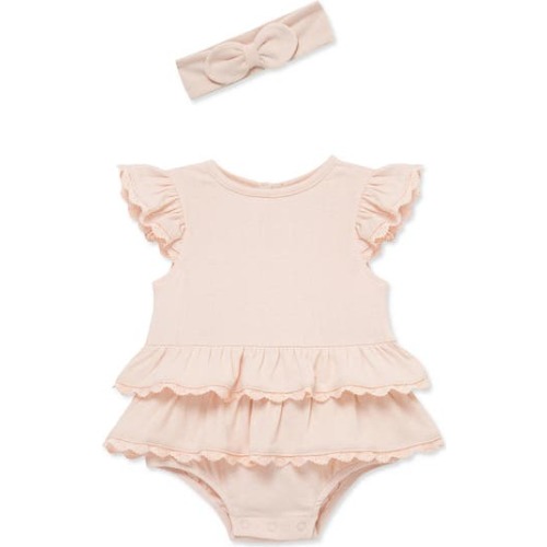 Seashell Lace Bubble Bubble Romper & Headband Set, 3M