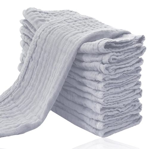 Cute Castle 12 Pack Muslin Burp Cloths for Baby - Ultra-Soft 100% Cotton Baby Washcloths - Large 20'' by 10'' Super Absorbent Milk Spit Up Rags - Burpy Cloths for Unisex, Boy, Girl - White
