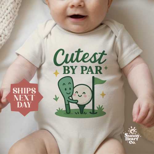 Golf Baby Outfit, Cutest By Par Bodysuit, Funny Baby Shower Gift, Trendy Golf Baby Clothes, Gender Neutral Baby Clothing(OT-187)
