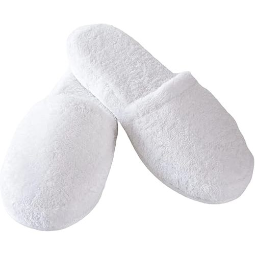 Luxury 100% Cotton Terry Spa Slippers in White - Large