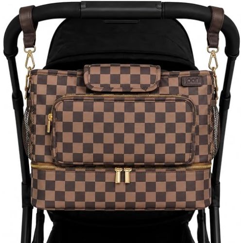 Jooni Universal 2-in-1 Stroller Caddy Organizer and Crossbody Diaper Bag (Checkered Cocoa)