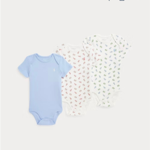 Crab-Print Cotton Bodysuit 3-Pack Set