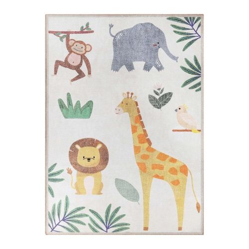 Jungle Animals Non-Slip Kids Playroom Nursery Washable Indoor Area Rug, 4'x6', Ivory - Blue Nile Mills