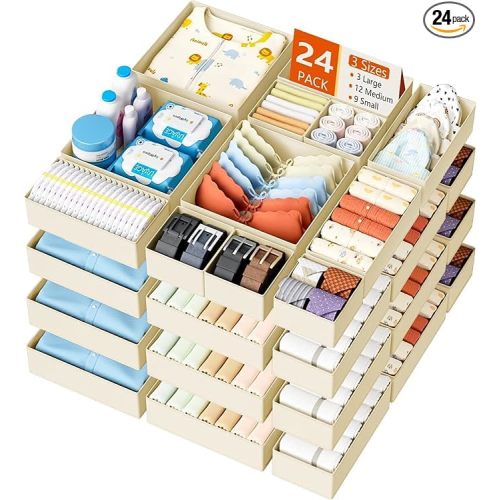 DIMJ Drawer Organizer Clothes Storage - 24 Pack Baby Dresser Organizer for Nursery, Small Fabric Closet Drawer Organizer Bins for Underwears Socks, Foldable Storage Dividers Organization for Bedroom