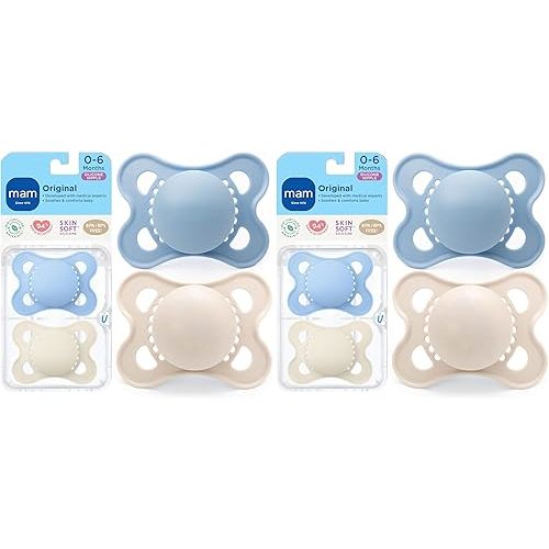 MAM Original Matte Baby Pacifiers, Binky for Boys 0-6 Months, BPA-Free Silicone Nipple, Easy to Clean, Best for Newborn Babies, Developed with Medical Experts, Binkies with Sterilizer Case(Pack of 2)