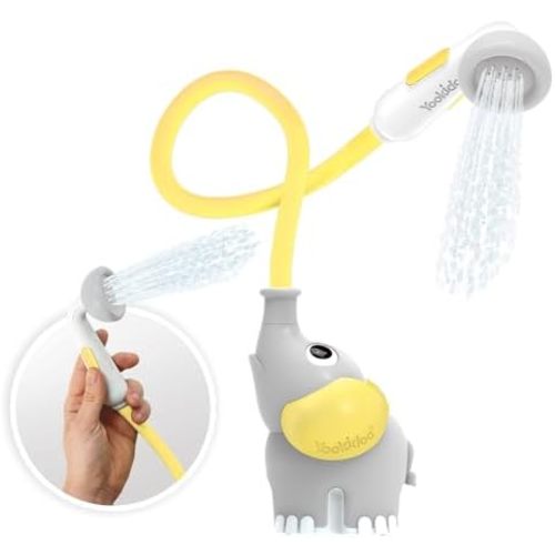 Yookidoo Baby Bath Shower Head - Elephant Water Pump and Trunk Spout Sprayer - One Handed Flow Control for Newborn Babies in Tub Or Sink (Yellow)