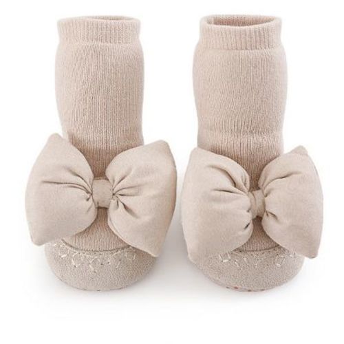 MyKids-USA Baby Girl Big Bows Design Non-Slip Mid Tube Shoes Beige