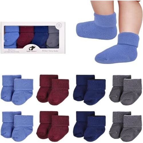 8 Pairs Newborn Socks Thick Cotton Terry Turn Cuff Baby Socks 0-6 Months Cute Gifts for Preemie Infant Girl Boy