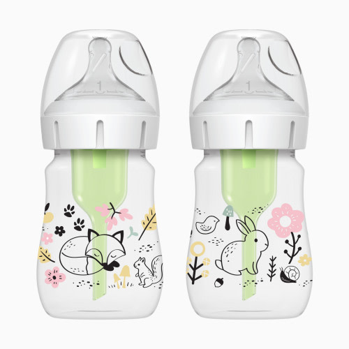 Dr. Brown's Anti-colic Options+ Wide-Neck Baby Bottle, 5oz (2 Pack) - Woodland Designs, 5 Oz