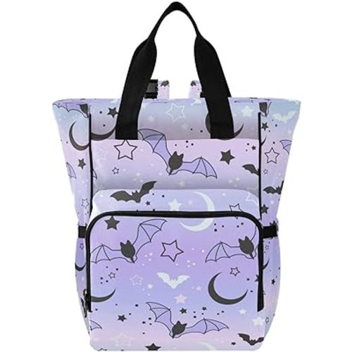 Diaper Bag Backpack Cute Bats Starry Sky Travel Diaper Bags for Women, 10L Functional Baby Changing Bag with Insulted Pockets, Stroller Straps
