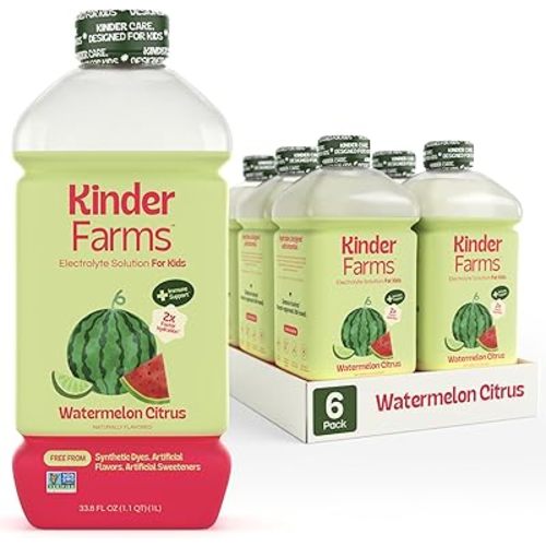 KinderLyte Electrolyte Solution for Kids and Adults - Hydration Drink, Watermelon Citrus, (33.8 Fl Oz, 6 Pack), No Artificial Sweeteners or Flavors, No Synthetic Dyes, Vegan, Non-GMO, Gluten-Free