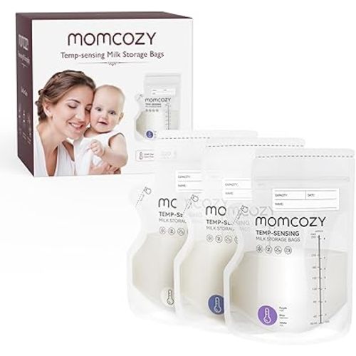 Momcozy Easy Pour Breastmilk Storage Bag, 8Oz, Temp-Sensing Color Change, 60 Count Milk Bag with Self Standing for Breastfeeding, No Leak Presterilized for Freezer, Recyclable & BPA Free