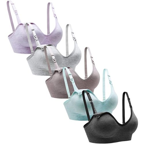 Suekaphin Nursing Bra 5pack Wireless Deep V Neck Maternity Nursing Bra Bralette Sleeping Breastfeeding with Extra Extenders