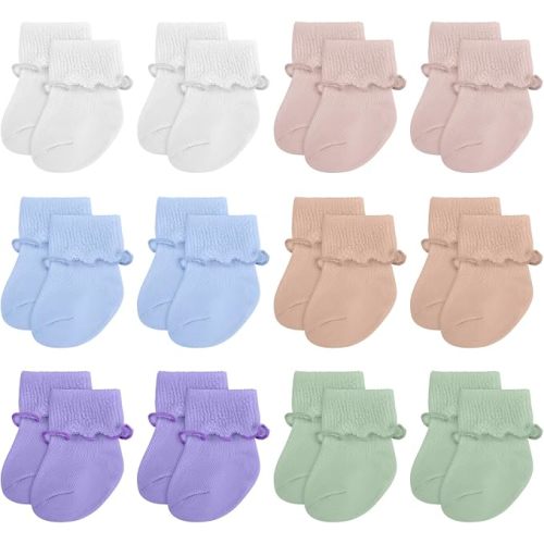 Toulite 12 Pairs Preemie Socks Baby Girls Boys Cotton Premature Ruffle Turn Cuff Sock for Hospital NICU Newborn