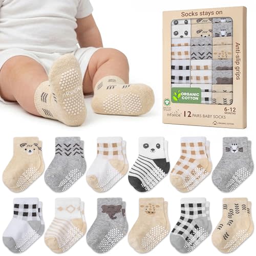 Organic Cotton GOTS Certified Baby Socks 12 Pairs, 6-12 Months – Soft and Comfortable Newborn Socks Boys, Premium Cotton Socks For Boys, Gift for Little Ones, Brown