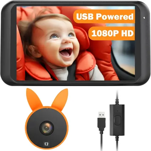 USB Baby Car Camera Plug-Play, 4.5" 1080P Easy Setup Backseat Camera with Flexible 360 Rotation, Clear Picture Rear Facing Car Seat Baby Monitor
