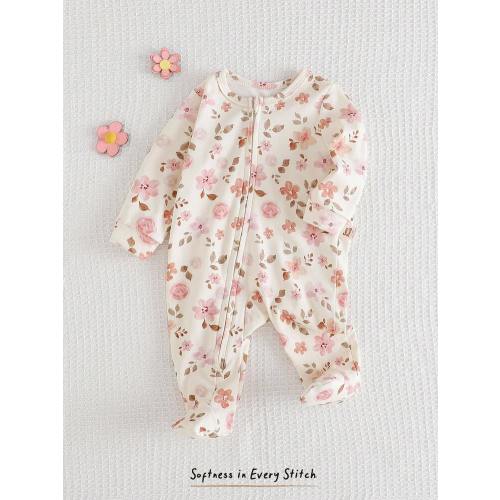 Cozy Pixies Baby Girl Ditsy Floral Soft Knit Crew Neck Long Sleeve Romper Newborn Baby Pjs Girl Jumpsuit Sets Baby Girl Bamboo Fiber Zip Up Wildflower Baby Clothes Baby Girl Bamboo Pajama Baby Floral Romper Fall Winter | SHEIN