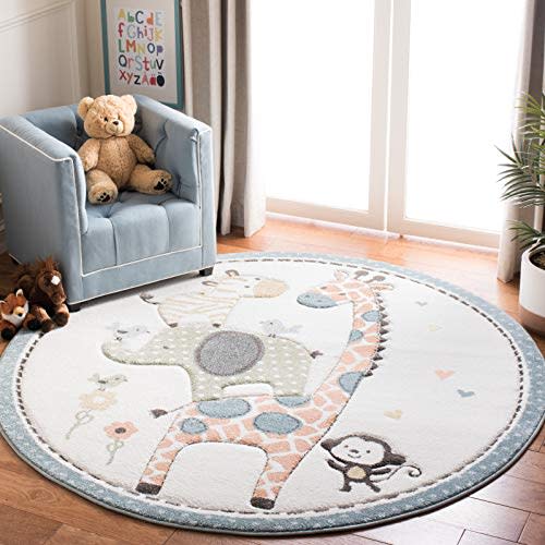 SAFAVIEH Carousel Kids Round Rug 4', Modern Ivory CRK120A | 5/8" Pile, Indoor Rug, Polypropylene Fibers, Kid & Pet Friendly, Easy Care, living room, bedroom, kitchen, hallway