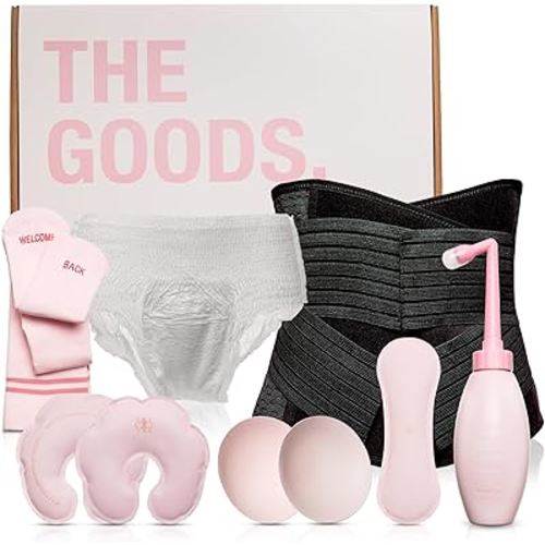 The Goods Postpartum Recovery Kit for New Moms - Labor, Delivery & Perineal Essentials with Core Support Binder, Diapers, Peri Bottle, and Soothing Pads